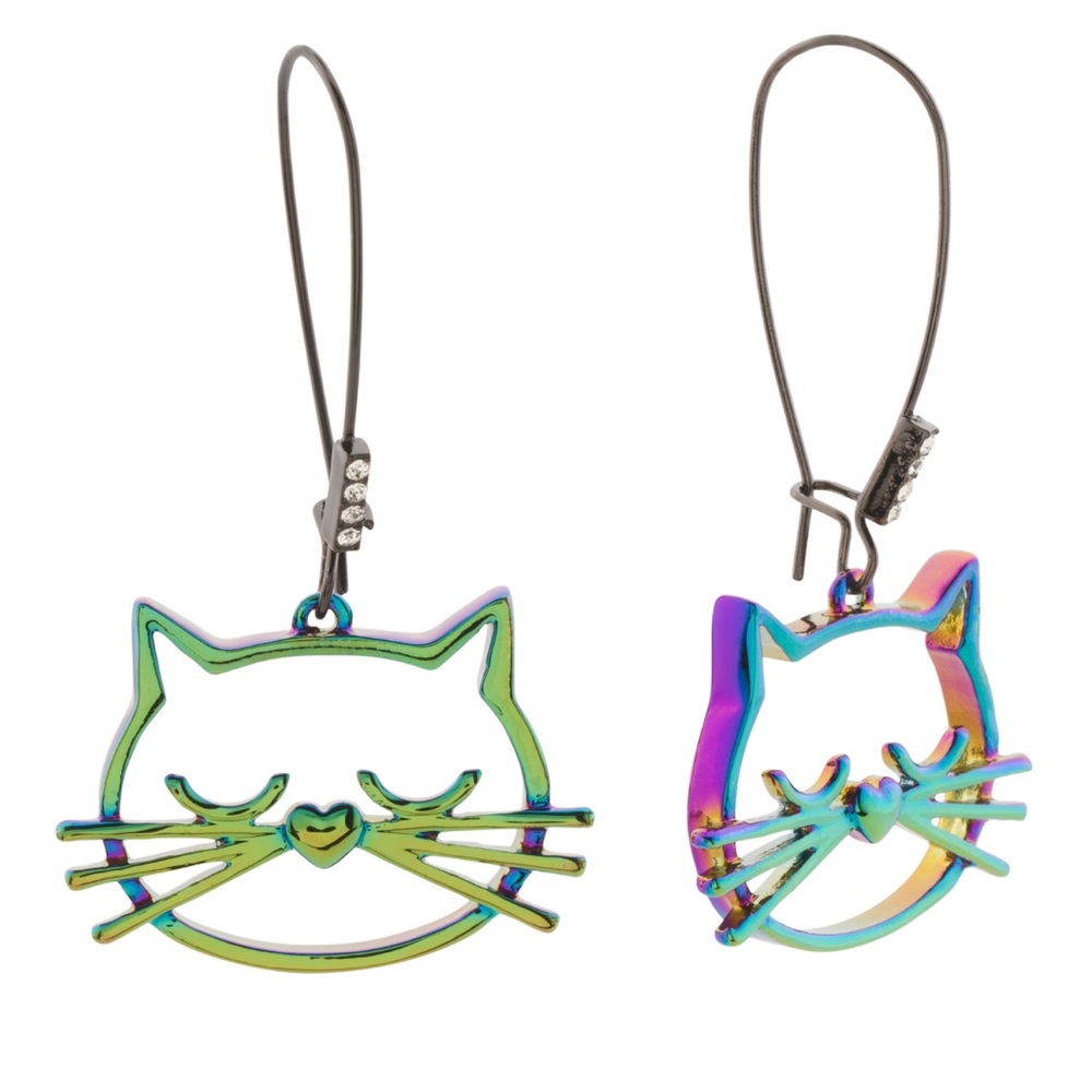 New Luv Betsey by Betsey Johnson Multicolor Metal Cat Shepherd Hook Earrings